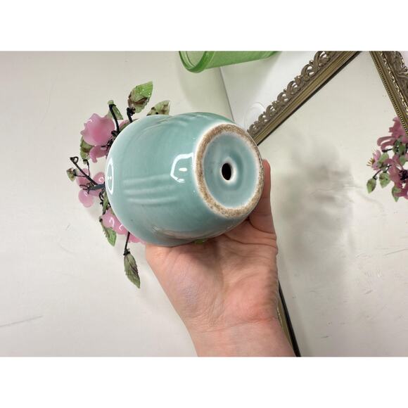 Beautiful Vintage Jade Glass Bonsai Tree Pink Flower Rose, Green Celadon Pot - Picture 3 of 10